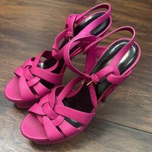Yves Saint Laurent Hot Pink Woven Platform Sandals